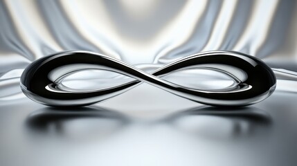 An abstract metallic sculpture of two mirrored forms converging into an infinity symbol
