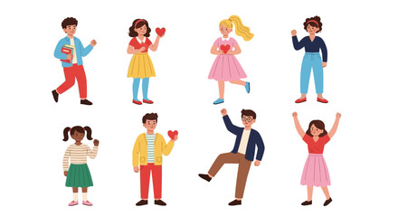Fototapeta premium Eight diverse cartoon people dancing and having fun together