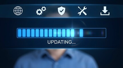 Software Update Progress Interface with Security and Maintenance Function Icons