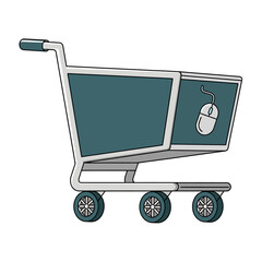 Online Shopping Cart with Computer Mouse Icon for E-commerce.