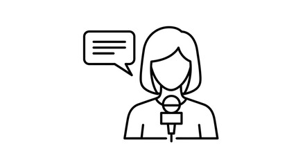Simple line drawing of a woman speaking into a microphone