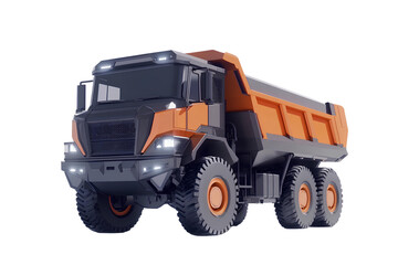 Large orange dump truck on a transparent background. 3d rendering