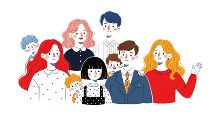 Fototapeta premium A group of people standing together in a colorful illustration