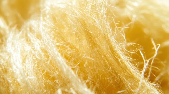 Close up of natural golden fiber strands with coarse fraying texture