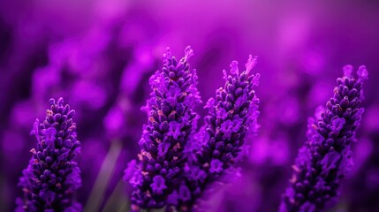 Closeup of vibrant purple lavender flowers in full bloom
