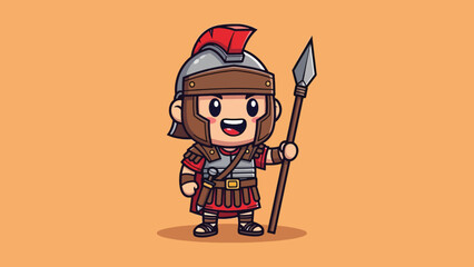 Smiling chibi Roman soldier in traditional armor with a spear.
