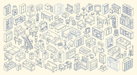 Obraz premium Blueprint architectural icons on beige background