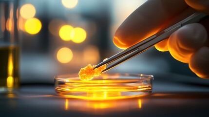 Hand using forceps carefully manipulating a biological sample