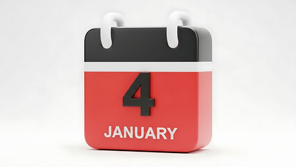 A three-dimensional calendar icon displaying january 4, highlighting an important date or event