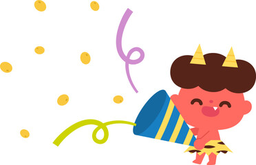 豆が出てくるクラッカーを持った赤鬼