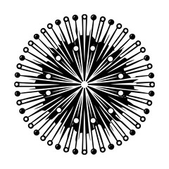 Obraz premium circular light burst with small glowing nodes, thin symmetrical radiating lines, pastel + gold festive tone, isolated on pure white, vector clean modern illustration 