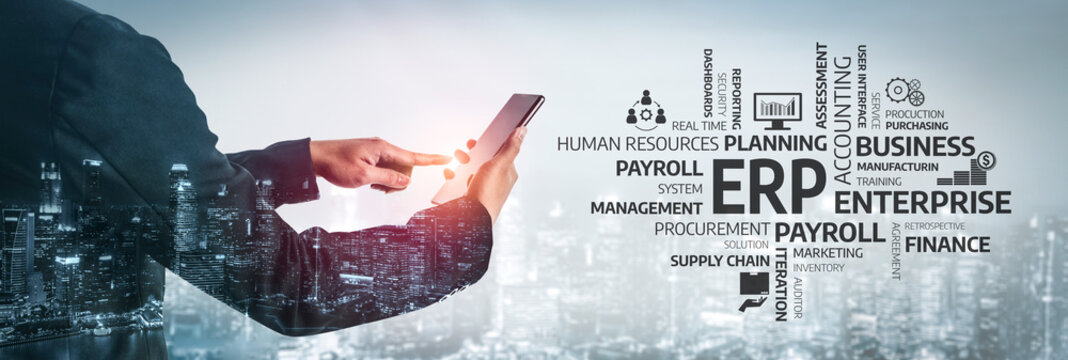 A business professional engages with a digital tablet in a vibrant urban landscape, symbolizing modern enterprise resource planning and management strategies. Tessel - Powered by Adobe