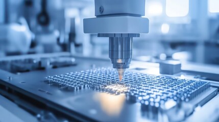 Robot arm performing precision machining process in industrial factory