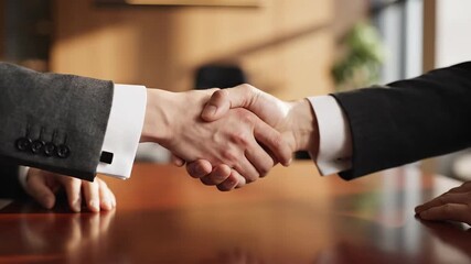 Professional business executives finalize a successful agreement with a firm handshake, symbolizing partnership, trust, and future growth in a
