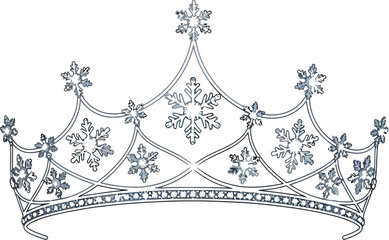 Ice queen tiara, silver diamond snowflake crown, elegant winter royalty headpiece illustration