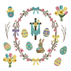 Easter celebration decorations, on a white background.