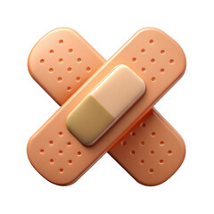 3D illustration of band aid with pill on transparent background