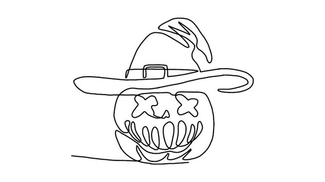 Continuous line animation of Halloween pumpkin