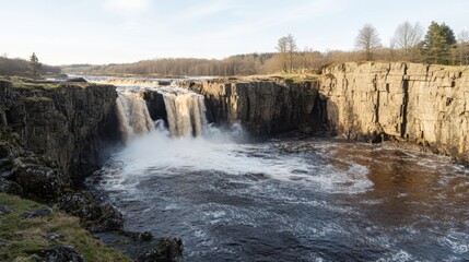 Water cascading over rocky cliffs creating an impressive waterfall