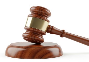 Wooden gavel and sounding block isolated on white background