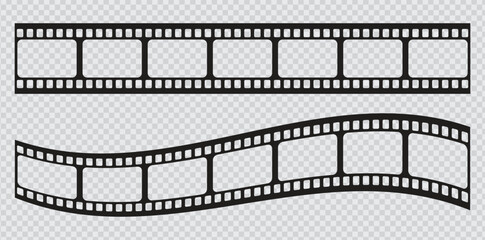 Retro Film Strip Frames Collection with Straight and Curved Movie Strips in transparent background

