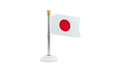 Japanese Flag on a Stand Isolated on White Background