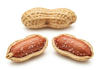 Peanuts in shell and shelled with salt isolated on white background