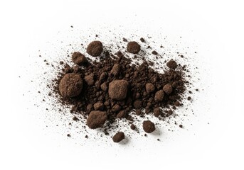 Pile of dark soil with small pebbles isolated on white background