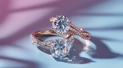 Beautiful rings with sparkling gemstones, horizontal banner