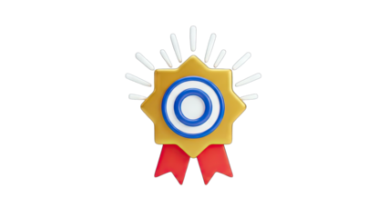 3D Award Badge with Ribbons on White Background