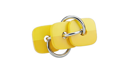 Yellow Tags Connected by Metal Rings on White Background