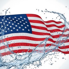 American Flag with Water Splashes - A Symbol of Freedom and Resilience.