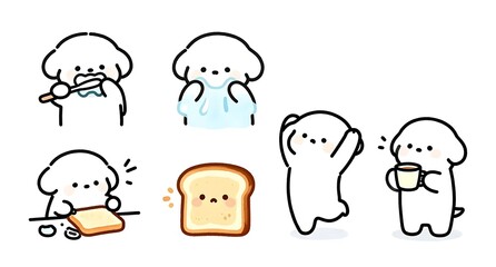 清潔感のある朝の身支度を表現したキャラクターのセットイラスト