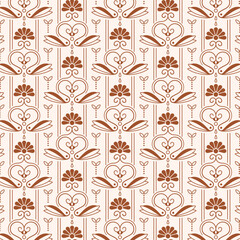 Elegant Sepia Swan and Floral Ornamental Seamless Pattern