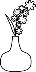 Minimal Line Art Vases with Flowers, Hand Drawn Botanical Vector Illustration