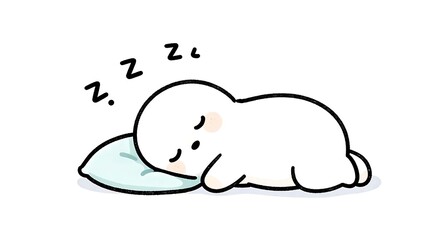 枕の上でぐっすりと眠る可愛いキャラクター,安眠とリラックスのイラスト