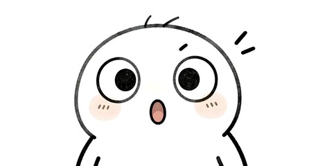 驚きの表情で目を見開く可愛いキャラクター,インパクトのあるアップ