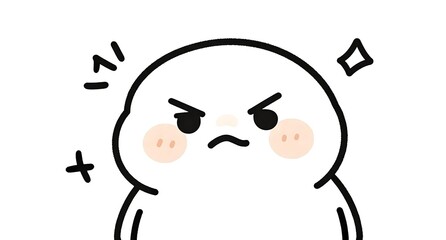 怒った表情や強い意志を感じさせる白いキャラクター,感情の素材