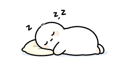 枕で安らかに眠る可愛いキャラクターのイラスト