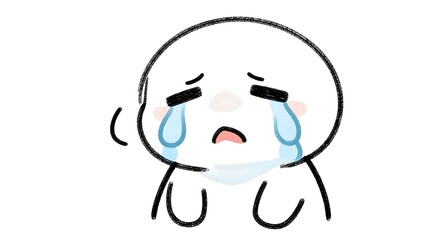 涙を流して悲しむ可愛いキャラクターの表情イラスト