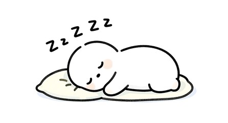 安らかな寝顔で眠る白いキャラクター,穏やかな休息のイラスト