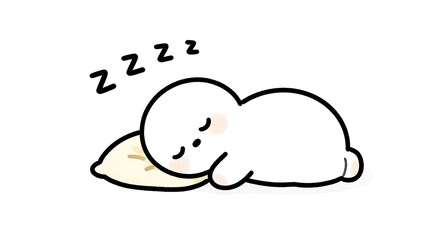 心地よい眠りにつく白いキャラクターのシンプルイラスト