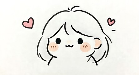 Obraz premium ハートに囲まれて幸せを感じる可愛い女の子の表情イラスト