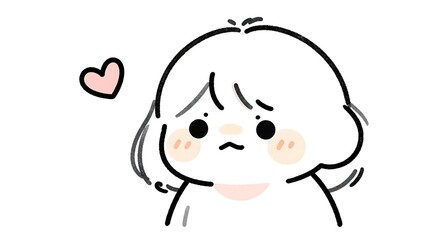 ハートに囲まれ少し照れた表情の可愛い女の子キャラクター