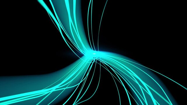 4k Blue luminous particle lights surround,shuttle and converge, high-tech data transmission, particle stripes flow. Glowing lines, background, streamline luminous.Use for opening element, logo display