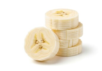 Stack of sliced banana rings isolated on white background