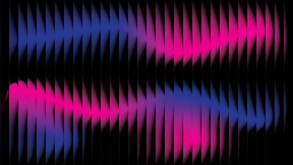 Abstract neon blue and pink gradient wavy vertical lines on black background