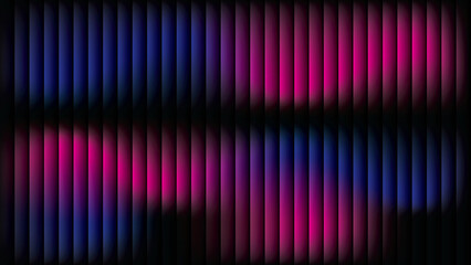 Abstract neon pink and purple gradient wavy lines flowing on black vertical grid background