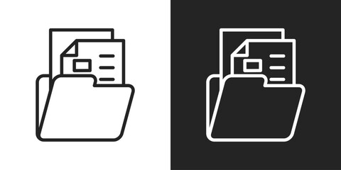 Document Folder Icon In Black And White Line Style