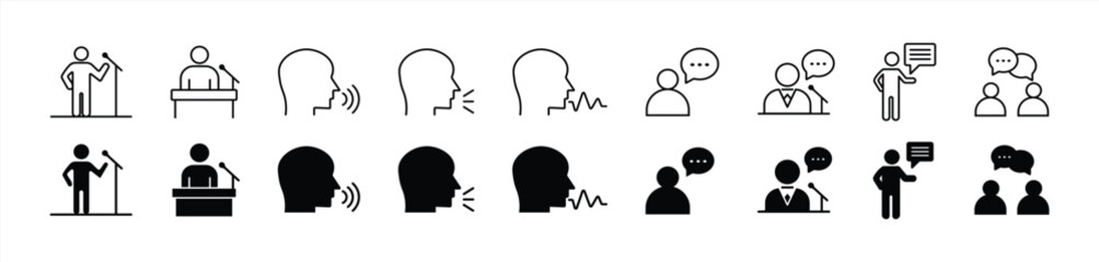Speaking icon set. Communication and conversation symbol. Vector illustration